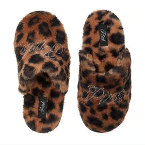 PINK Victoria's Secret Faux Fur Closed Toe Bling Logo Slippers.
